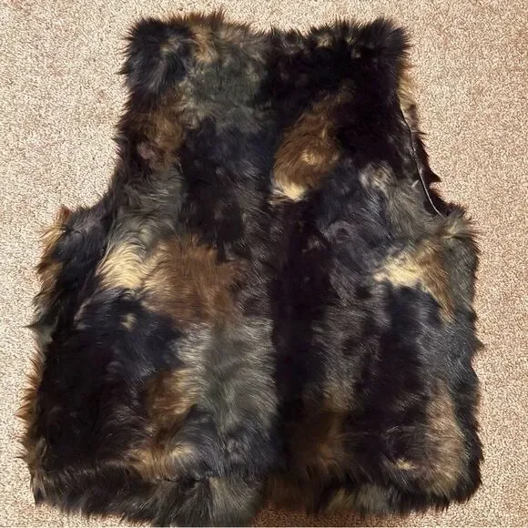 GUESS Faux Fur Vest Multicolor Sleeveless Size M - Picture 2 of 3